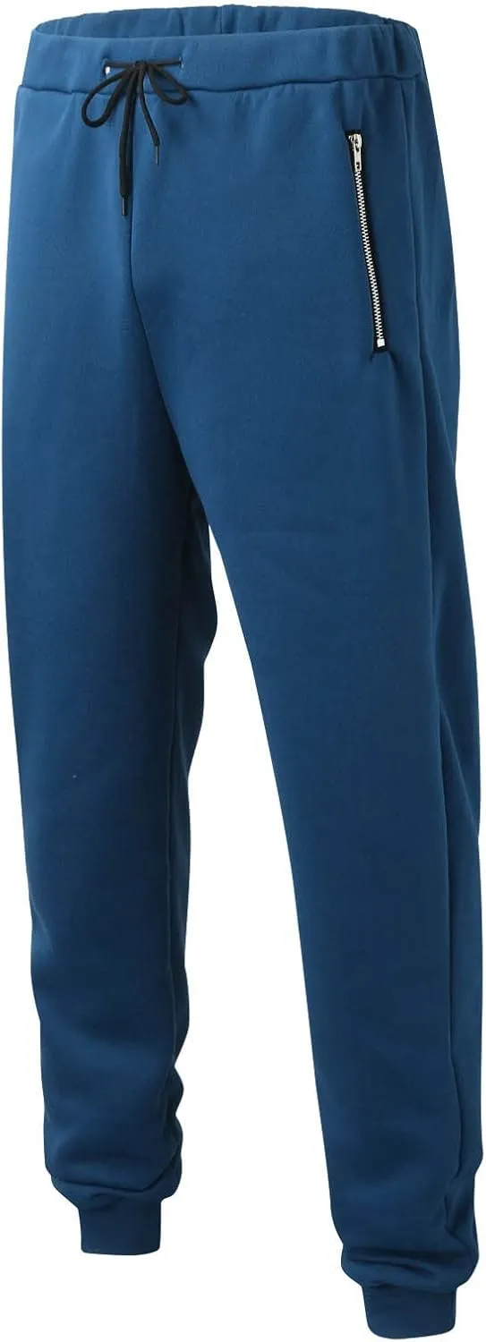 Mens Solid Soft Fleece Lined Sherpa Sweatpants Winter Warm Pants Jogger Lounge Athletic Sonw Pant with Zipper Pocket