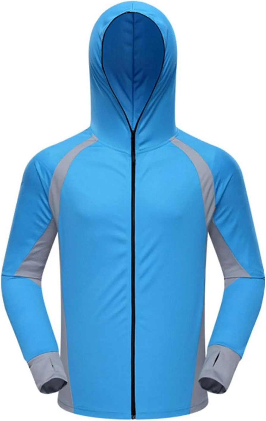 Mens Sun Protection Jacket Lightweight Thin Breathable Full Zip Hoodie Hiking Fishing Outdoor Quick Dry Hiking Shirt