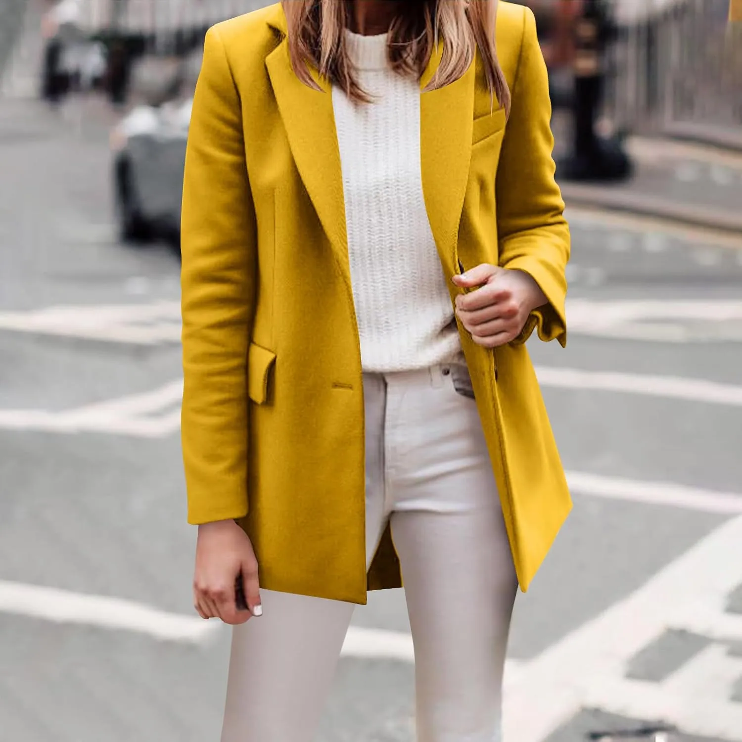 Mid Long Pea Coats for Women Winter Notch Lapel Single Breasted Coats Wool Blend Peacoat Thicken Soft Blazer Jacket