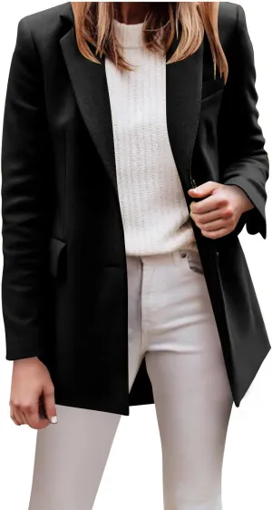 Mid Long Pea Coats for Women Winter Notch Lapel Single Breasted Coats Wool Blend Peacoat Thicken Soft Blazer Jacket