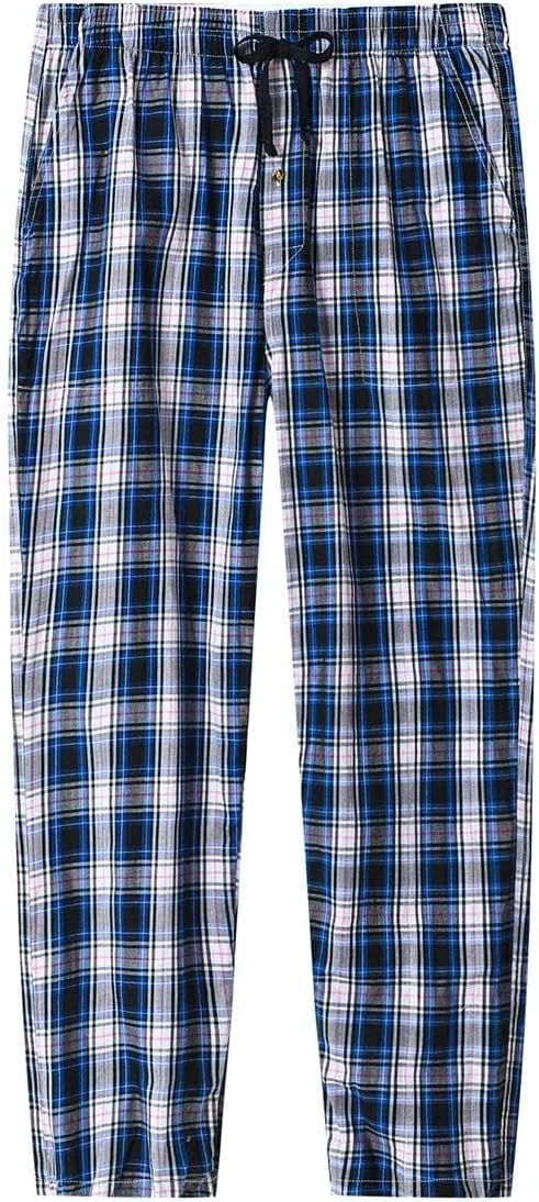 MoFiz Mens Pajama Bottoms Cotton 3 Pack Lounge Pants Set with Pockets Drawstring Plaid Pjs Bottoms Sleepwear with Button Fly