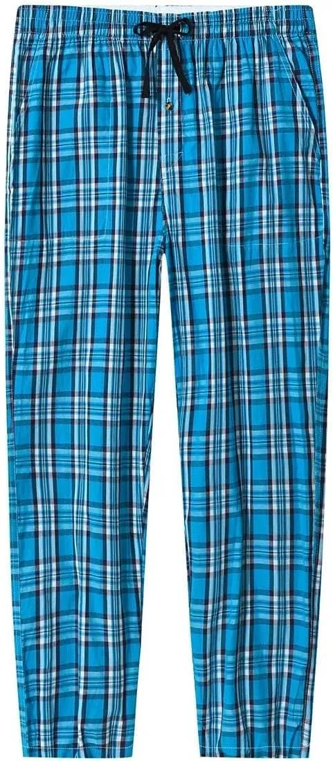 MoFiz Mens Pajama Bottoms Cotton 3 Pack Lounge Pants Set with Pockets Drawstring Plaid Pjs Bottoms Sleepwear with Button Fly