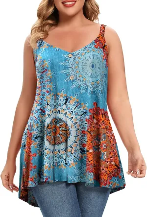 MONNURO Plus Size Camisole V Neck Button Cami Tank Tops Women's Sleeveless T-Shirt Tunics