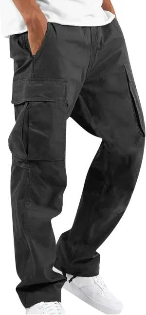 Outdoor Cargo Pants for Men Lightweight Relaxed Fit Tactical Pants Solid Camo Multi Pockets Classic Trousers