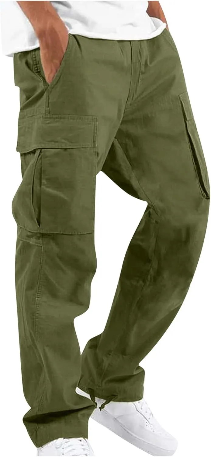 Outdoor Cargo Pants for Men Lightweight Relaxed Fit Tactical Pants Solid Camo Multi Pockets Classic Trousers