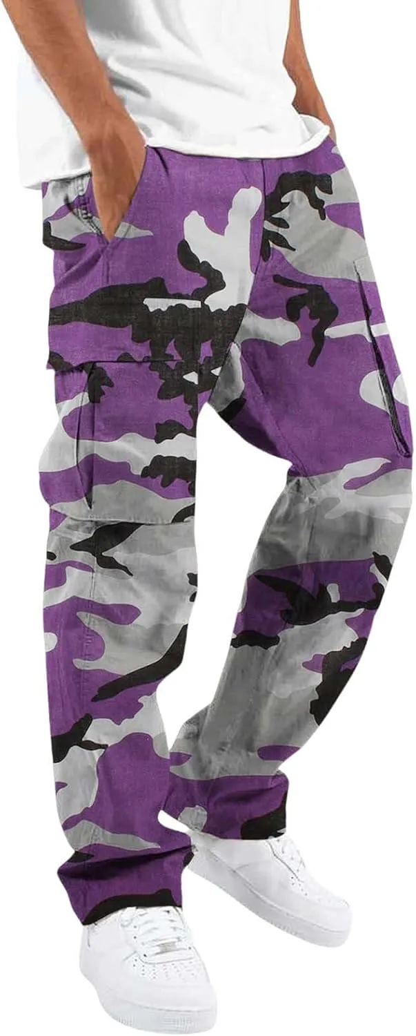 Outdoor Cargo Pants for Men Lightweight Relaxed Fit Tactical Pants Solid Camo Multi Pockets Classic Trousers