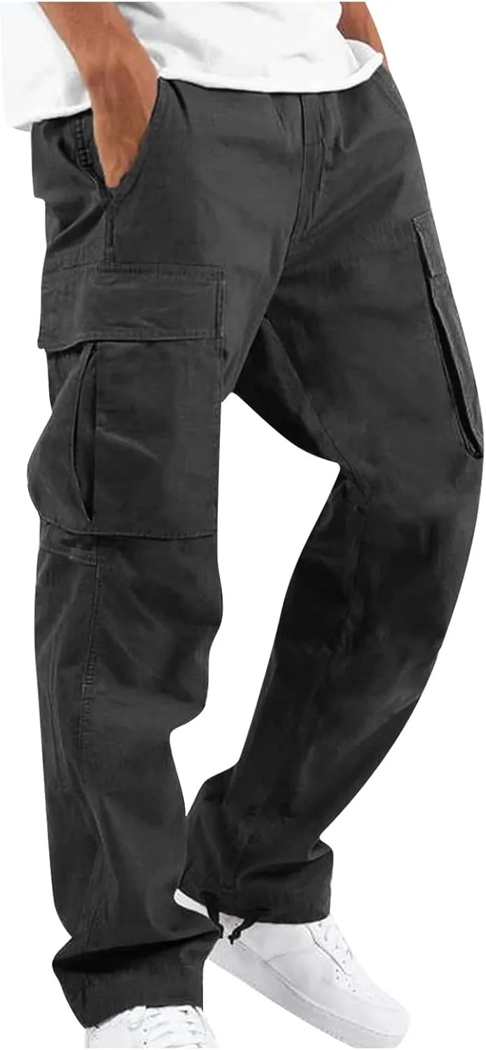 Outdoor Cargo Pants for Men Lightweight Relaxed Fit Tactical Pants Solid Camo Multi Pockets Classic Trousers
