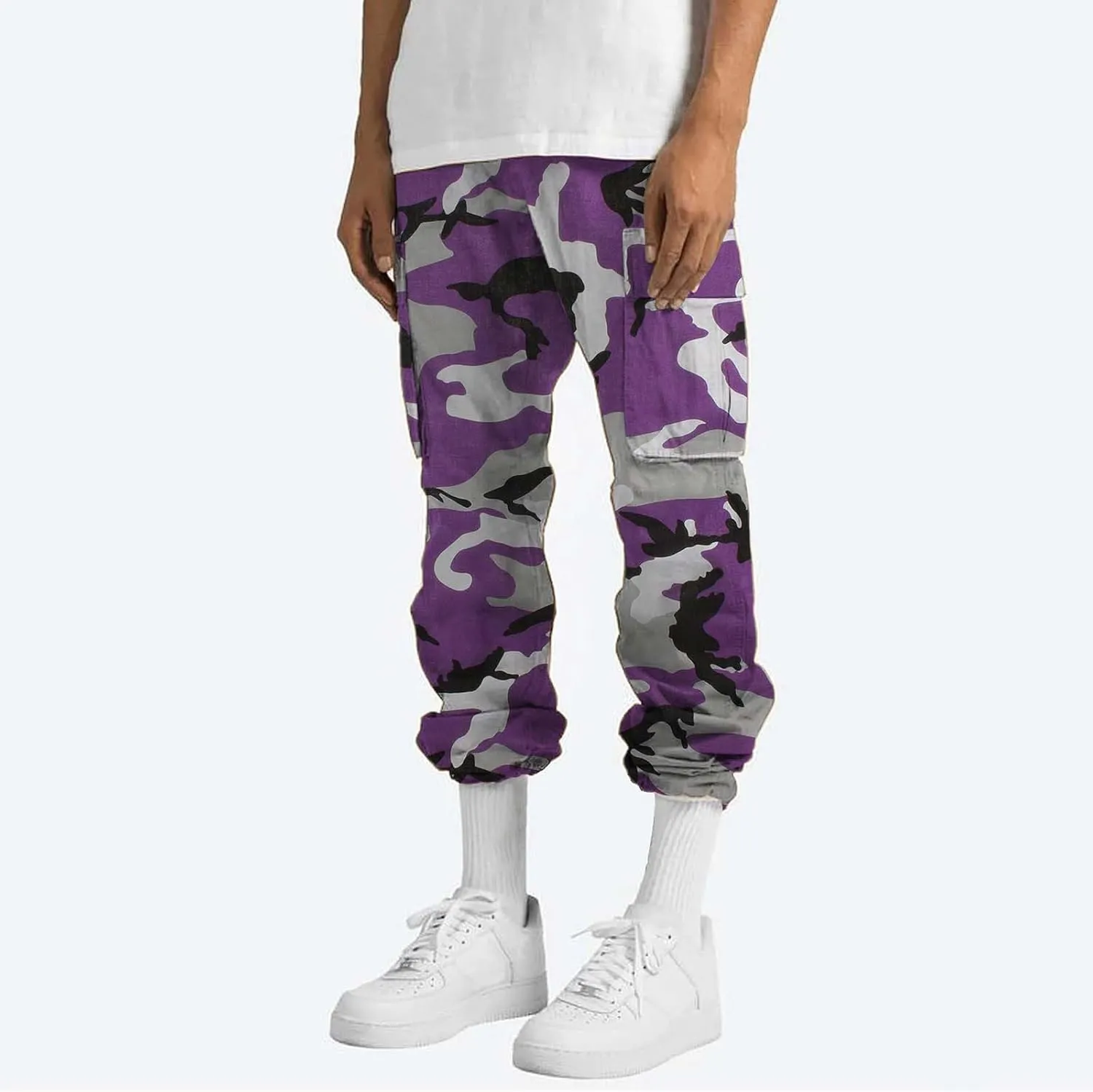 Outdoor Cargo Pants for Men Lightweight Relaxed Fit Tactical Pants Solid Camo Multi Pockets Classic Trousers