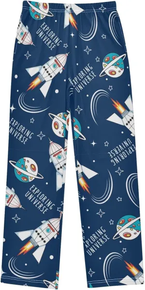 Pigsaly Boys Pajama Bottoms Boys' Pants Cartoon Planets Space Rockets Long Bottoms Stars Universe Jogger Pants S