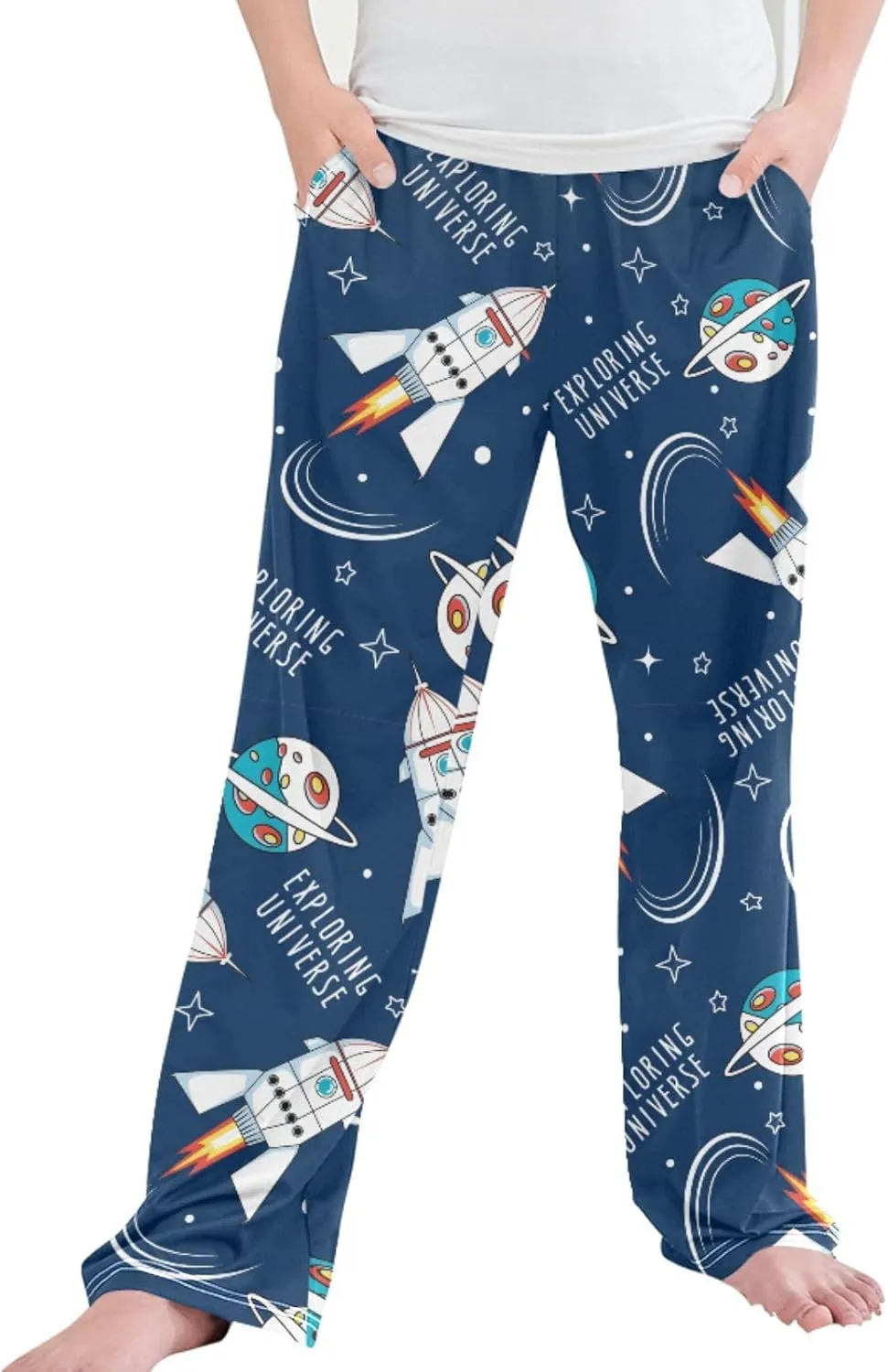 Pigsaly Boys Pajama Bottoms Boys' Pants Cartoon Planets Space Rockets Long Bottoms Stars Universe Jogger Pants S