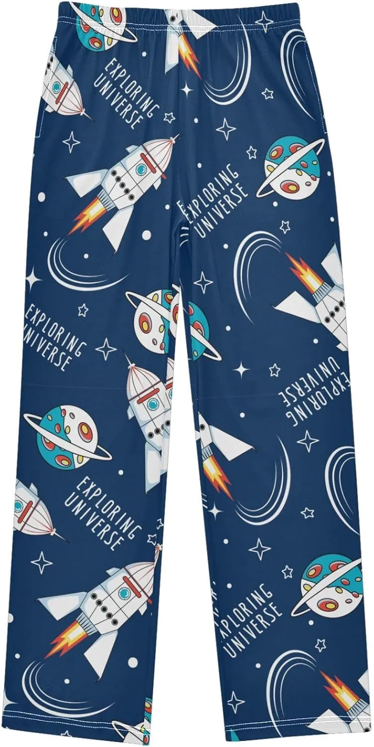 Pigsaly Boys Pajama Bottoms Boys' Pants Cartoon Planets Space Rockets Long Bottoms Stars Universe Jogger Pants S