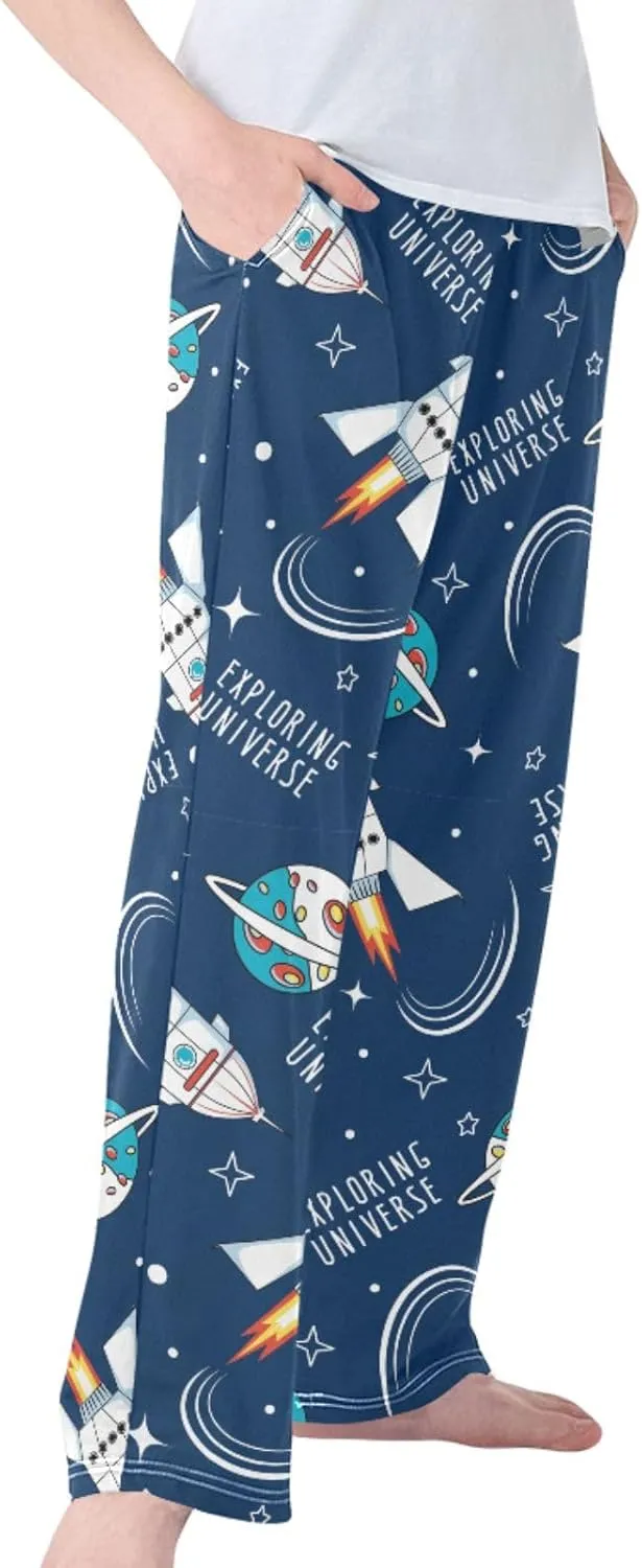 Pigsaly Boys Pajama Bottoms Boys' Pants Cartoon Planets Space Rockets Long Bottoms Stars Universe Jogger Pants S