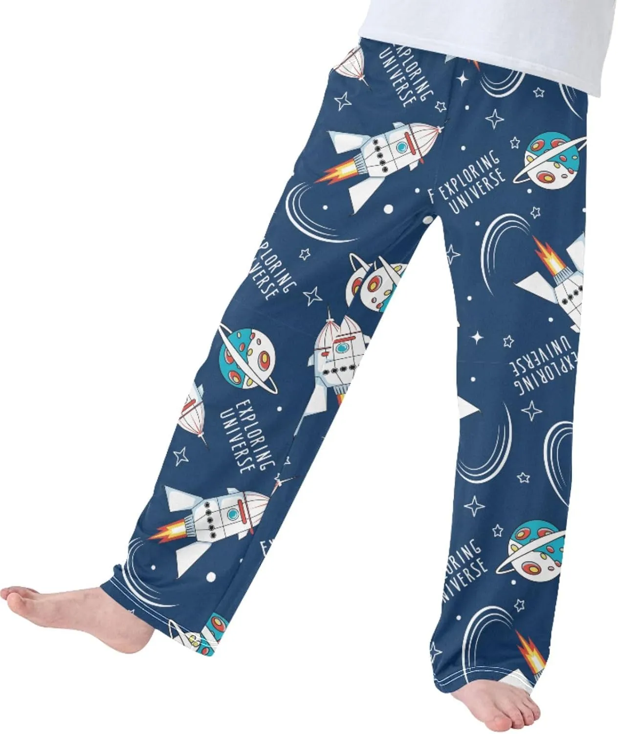 Pigsaly Boys Pajama Bottoms Boys' Pants Cartoon Planets Space Rockets Long Bottoms Stars Universe Jogger Pants S
