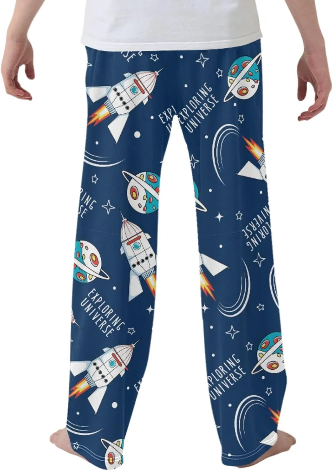 Pigsaly Boys Pajama Bottoms Boys' Pants Cartoon Planets Space Rockets Long Bottoms Stars Universe Jogger Pants S