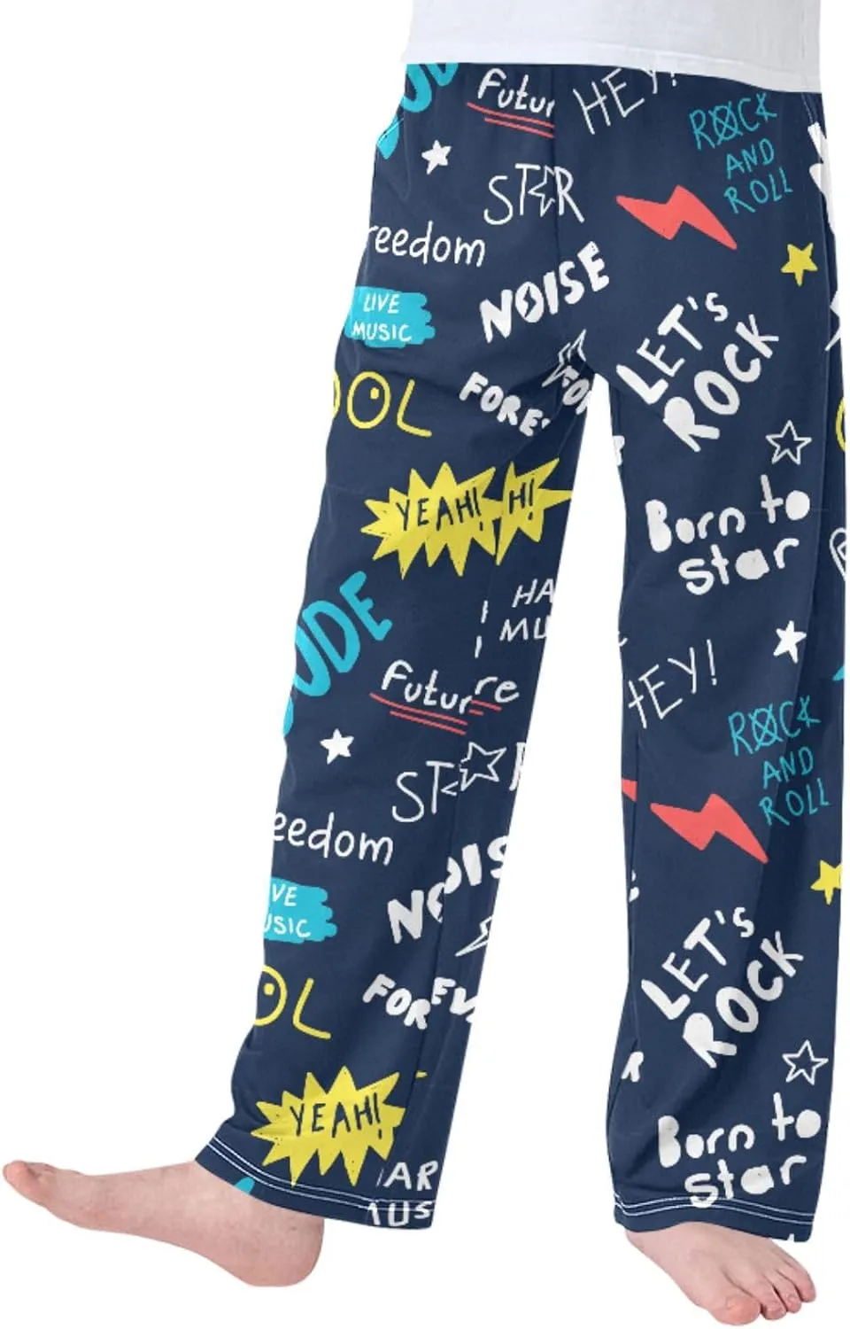 Pigsaly Boys Pajama Bottoms Boys' Pants Colorful Roll Rock Star Long Bottoms Electric Guitar Lighting Jogger Pants S