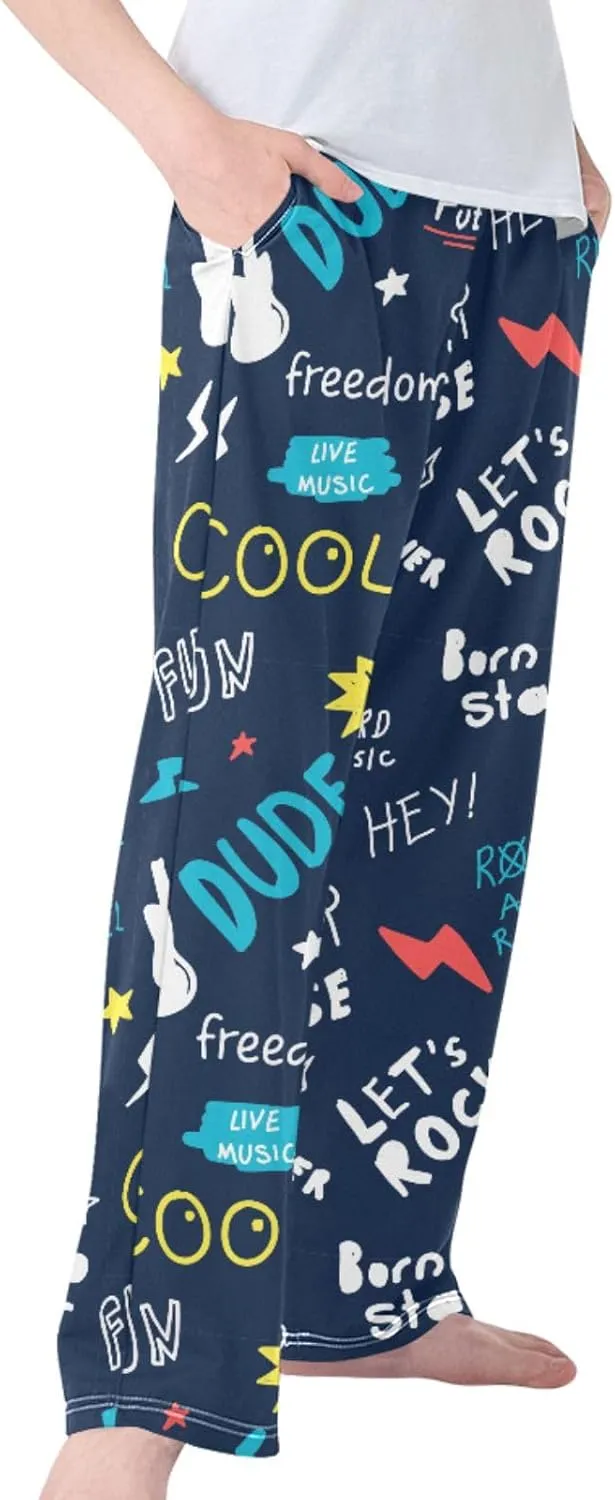 Pigsaly Boys Pajama Bottoms Boys' Pants Colorful Roll Rock Star Long Bottoms Electric Guitar Lighting Jogger Pants S