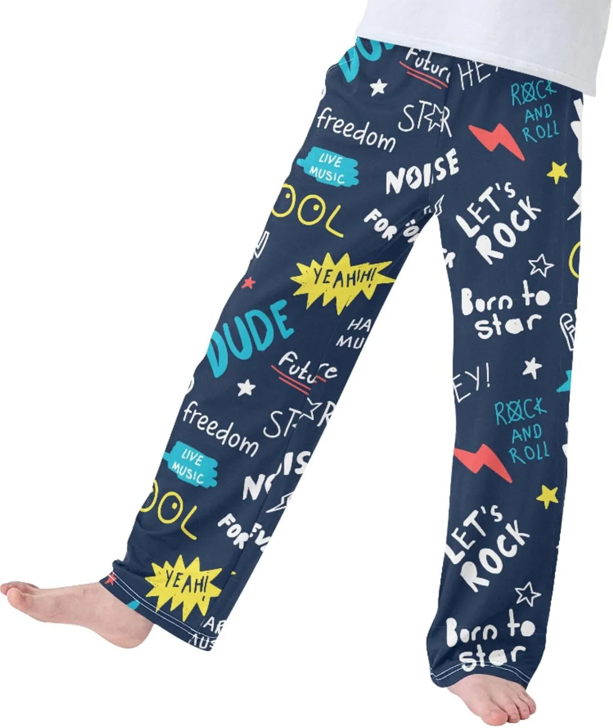 Pigsaly Boys Pajama Bottoms Boys' Pants Colorful Roll Rock Star Long Bottoms Electric Guitar Lighting Jogger Pants S