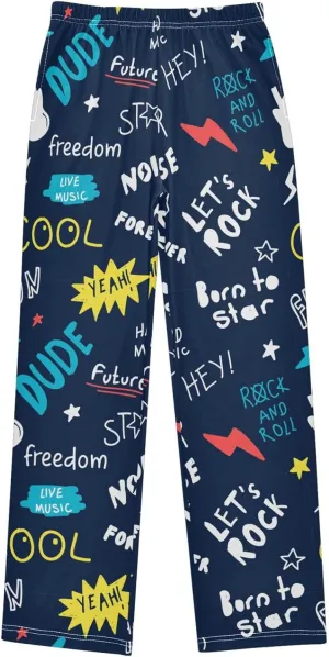 Pigsaly Boys Pajama Bottoms Boys' Pants Colorful Roll Rock Star Long Bottoms Electric Guitar Lighting Jogger Pants S