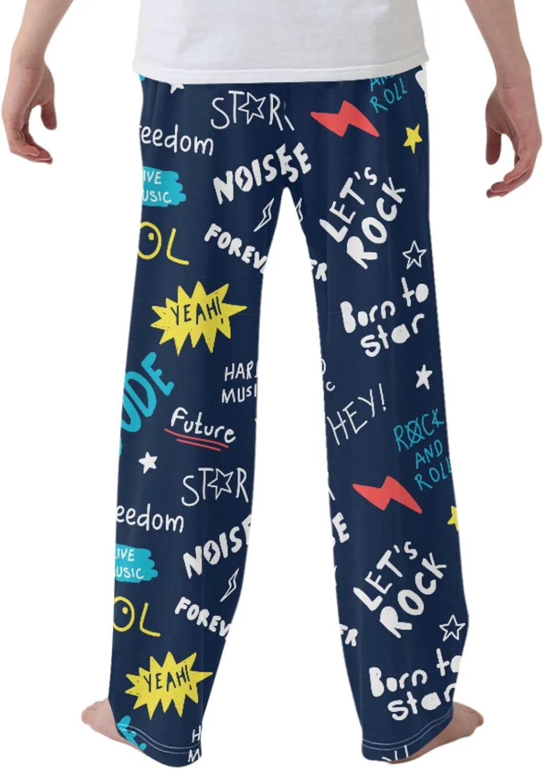 Pigsaly Boys Pajama Bottoms Boys' Pants Colorful Roll Rock Star Long Bottoms Electric Guitar Lighting Jogger Pants S