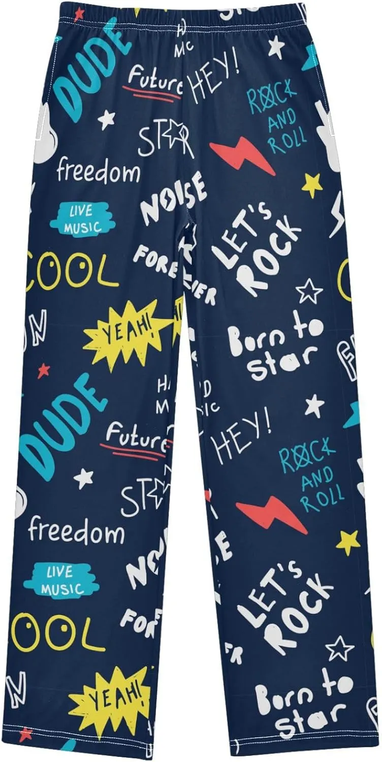 Pigsaly Boys Pajama Bottoms Boys' Pants Colorful Roll Rock Star Long Bottoms Electric Guitar Lighting Jogger Pants S