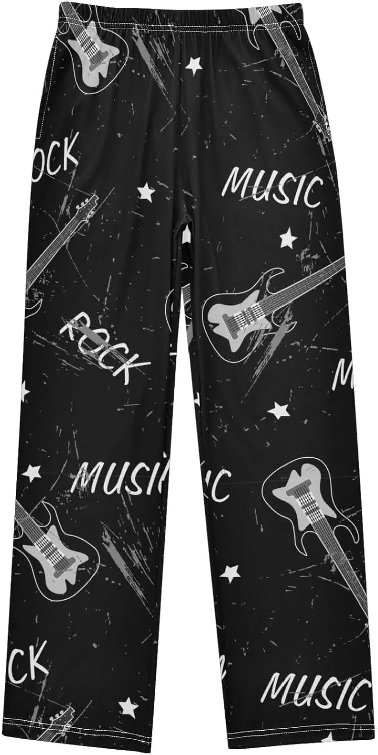 Pigsaly Boys Pajama Bottoms Boys' Pants Grunge Rock Musical Guitar Long Bottoms Vintage Stars Instruments Jogger Pants S