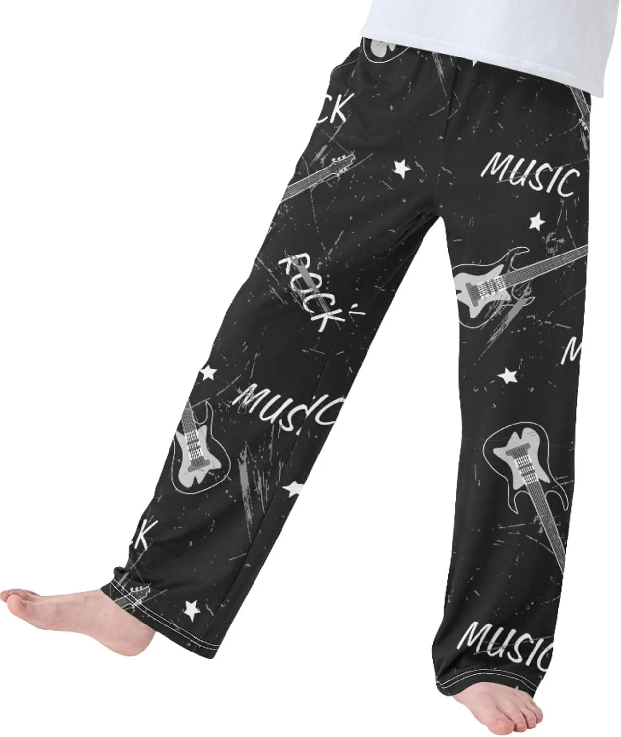 Pigsaly Boys Pajama Bottoms Boys' Pants Grunge Rock Musical Guitar Long Bottoms Vintage Stars Instruments Jogger Pants S