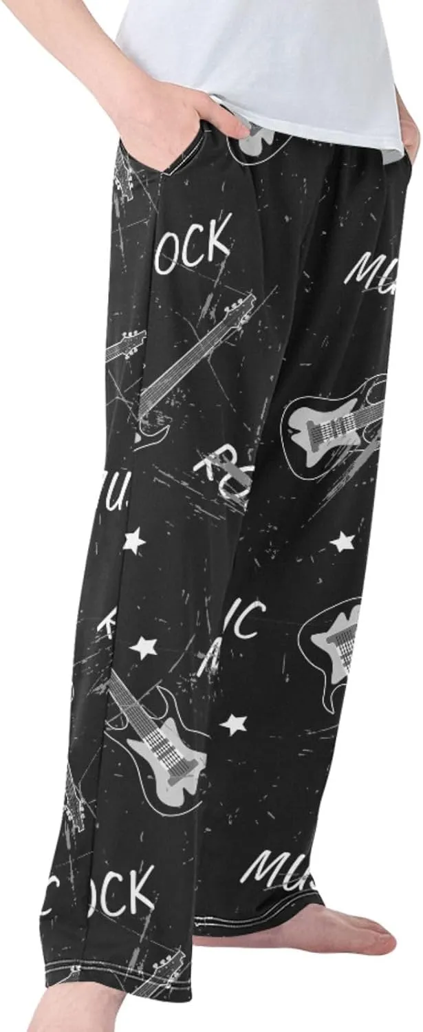Pigsaly Boys Pajama Bottoms Boys' Pants Grunge Rock Musical Guitar Long Bottoms Vintage Stars Instruments Jogger Pants S