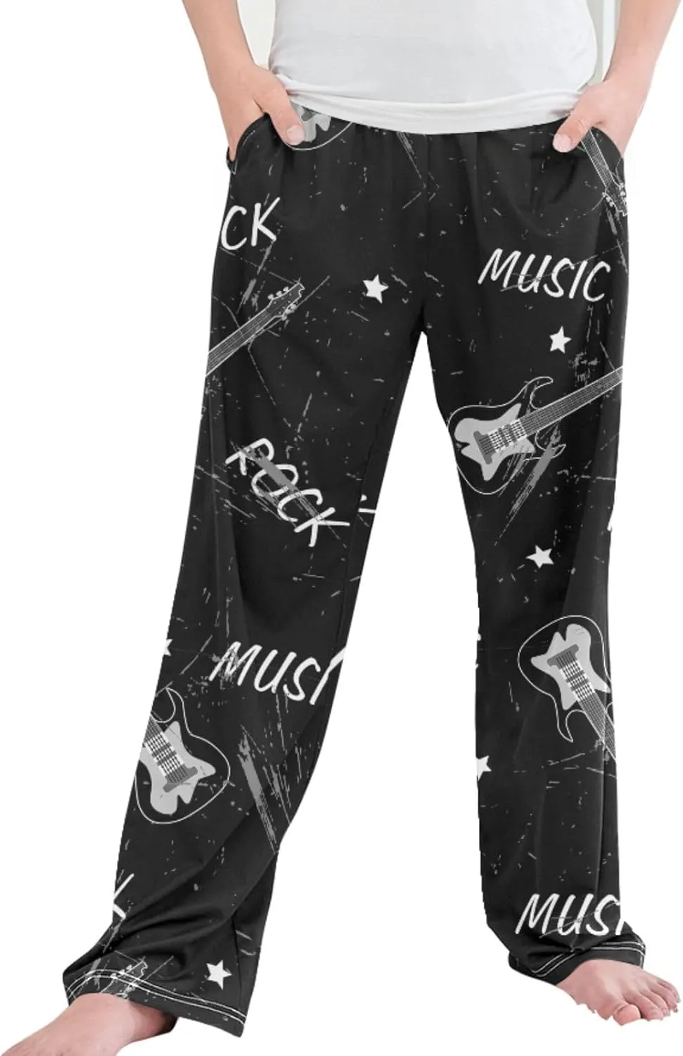 Pigsaly Boys Pajama Bottoms Boys' Pants Grunge Rock Musical Guitar Long Bottoms Vintage Stars Instruments Jogger Pants S