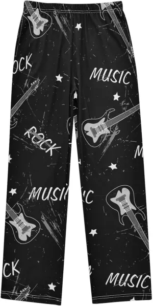 Pigsaly Boys Pajama Bottoms Boys' Pants Grunge Rock Musical Guitar Long Bottoms Vintage Stars Instruments Jogger Pants S