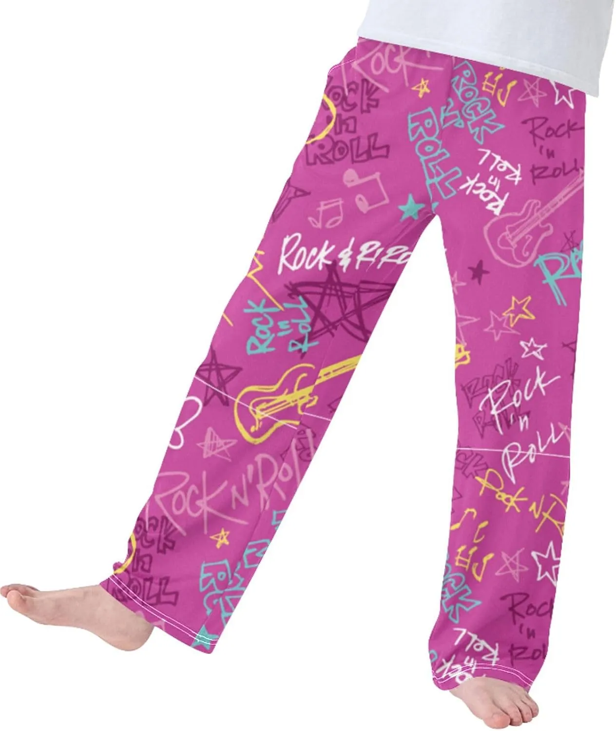 Pigsaly Boys Pajama Bottoms Boys' Pants Pink Girlish Rock Guitar Long Bottoms Vintage Star Jogger Pants S