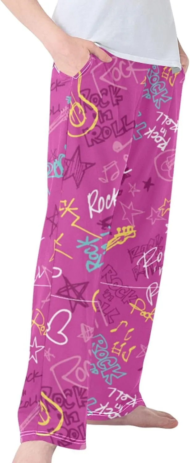 Pigsaly Boys Pajama Bottoms Boys' Pants Pink Girlish Rock Guitar Long Bottoms Vintage Star Jogger Pants S