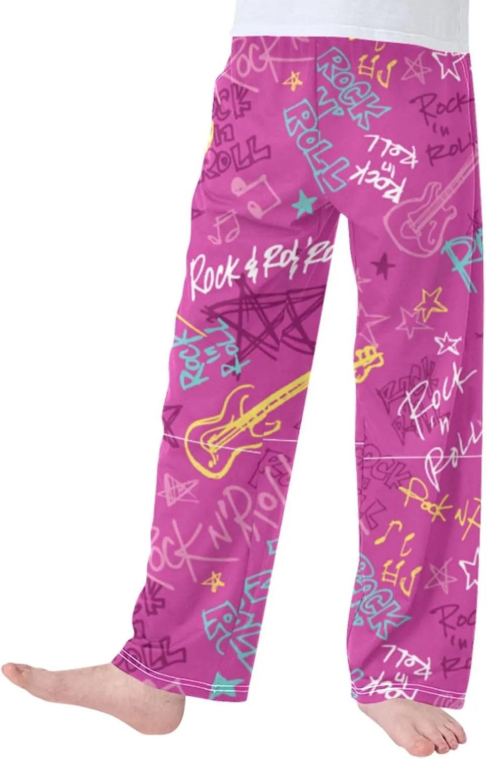 Pigsaly Boys Pajama Bottoms Boys' Pants Pink Girlish Rock Guitar Long Bottoms Vintage Star Jogger Pants S