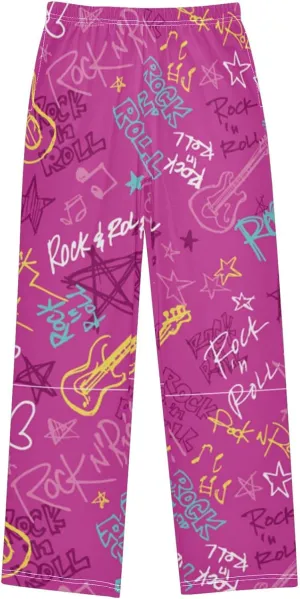 Pigsaly Boys Pajama Bottoms Boys' Pants Pink Girlish Rock Guitar Long Bottoms Vintage Star Jogger Pants S