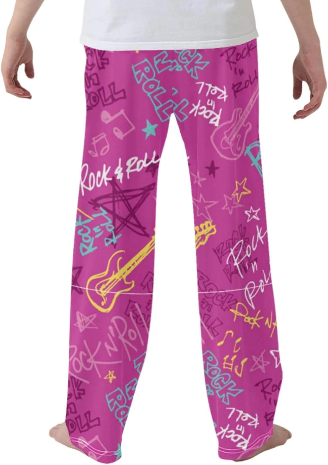 Pigsaly Boys Pajama Bottoms Boys' Pants Pink Girlish Rock Guitar Long Bottoms Vintage Star Jogger Pants S
