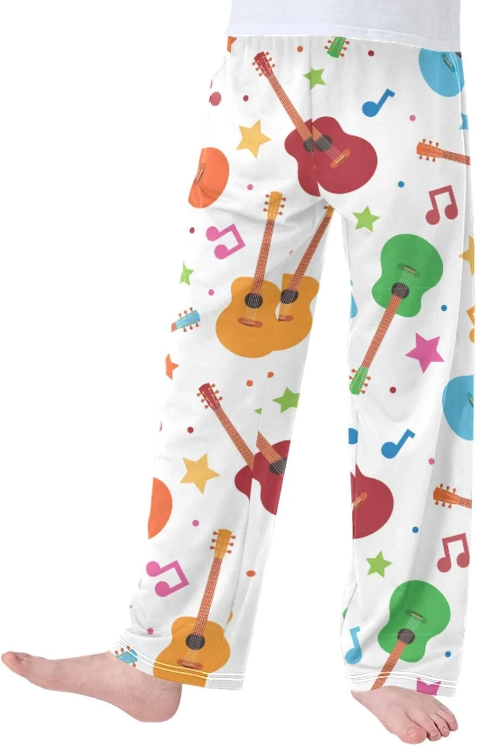 Pigsaly Boys Pajama Bottoms Boys' Pants Rock Music Colorful Guitar Long Bottoms Polka Dots Notes Stars Jogger Pants S