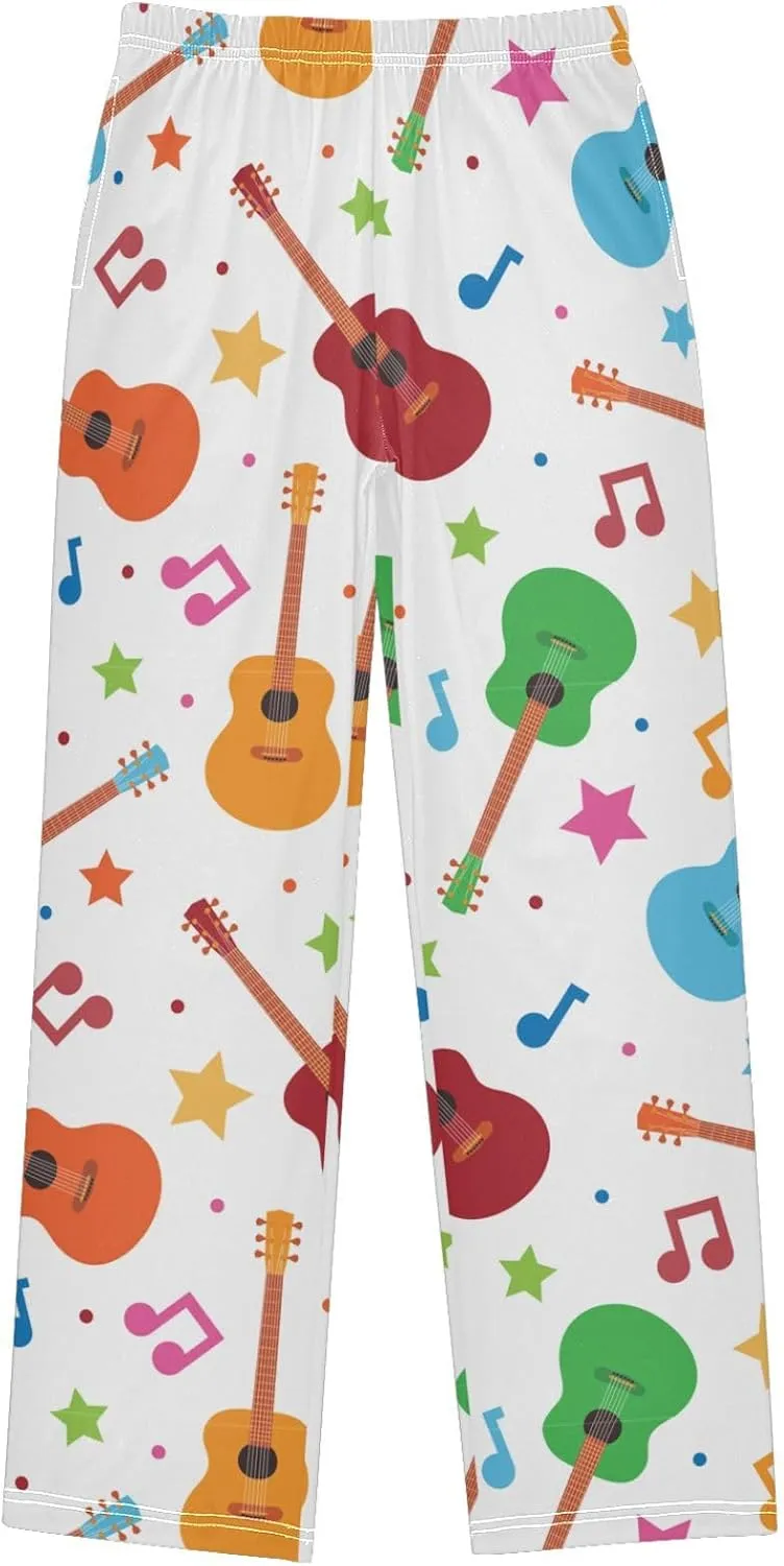 Pigsaly Boys Pajama Bottoms Boys' Pants Rock Music Colorful Guitar Long Bottoms Polka Dots Notes Stars Jogger Pants S