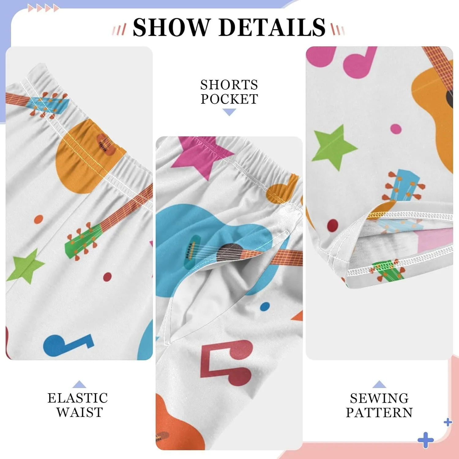 Pigsaly Boys Pajama Bottoms Boys' Pants Rock Music Colorful Guitar Long Bottoms Polka Dots Notes Stars Jogger Pants S