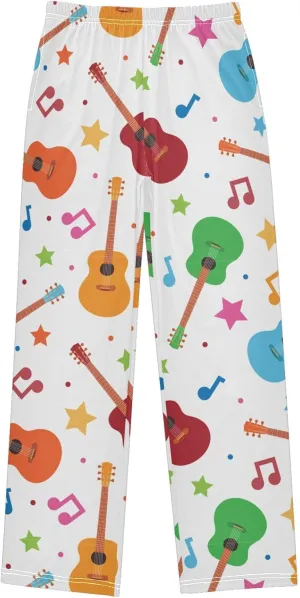 Pigsaly Boys Pajama Bottoms Boys' Pants Rock Music Colorful Guitar Long Bottoms Polka Dots Notes Stars Jogger Pants S