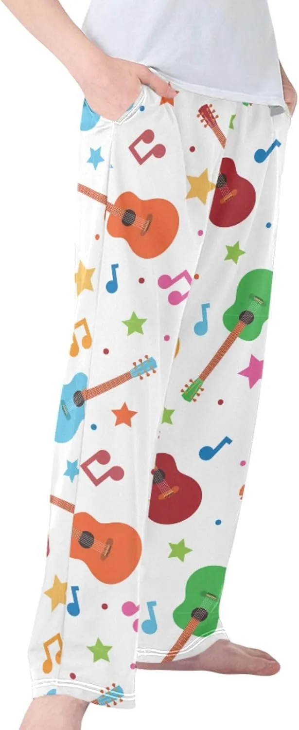 Pigsaly Boys Pajama Bottoms Boys' Pants Rock Music Colorful Guitar Long Bottoms Polka Dots Notes Stars Jogger Pants S