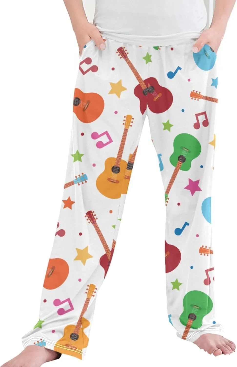 Pigsaly Boys Pajama Bottoms Boys' Pants Rock Music Colorful Guitar Long Bottoms Polka Dots Notes Stars Jogger Pants S