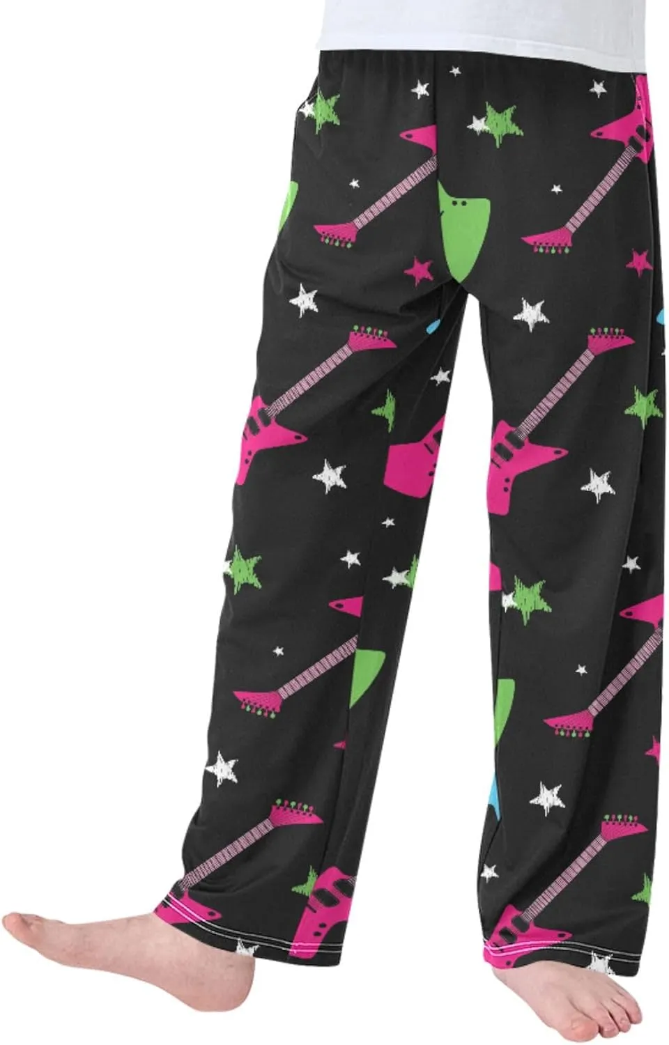 Pigsaly Boys Pajama Bottoms Boys' Pants Stars Neon Rock Guitars Long Bottoms Black Red Electric Guitars Jogger Pants S