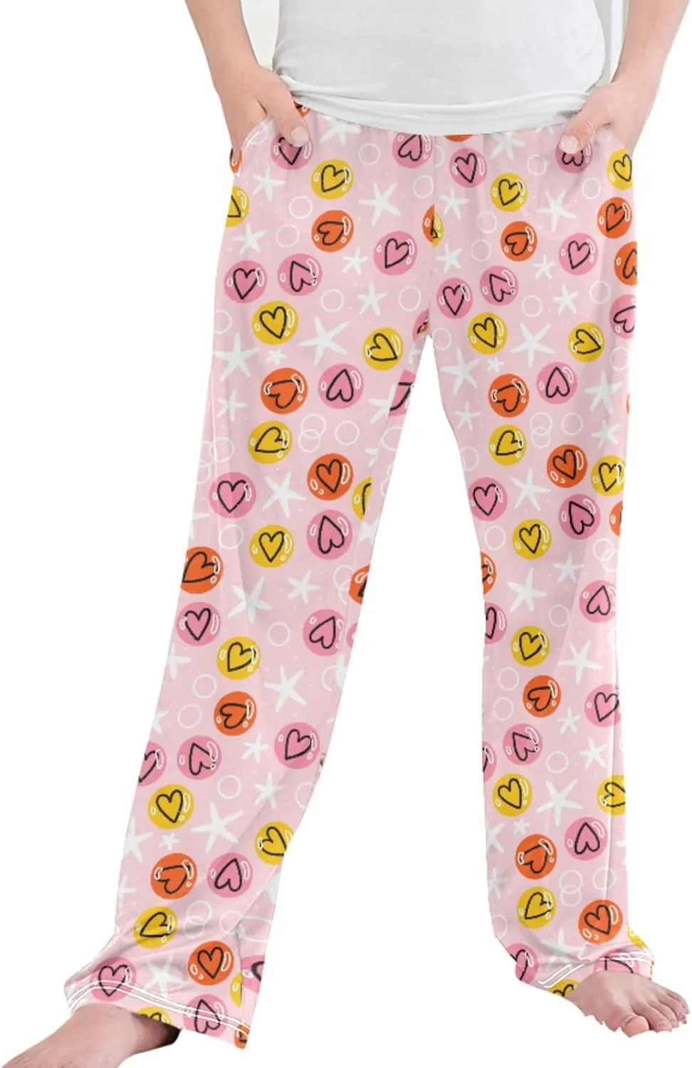 Pigsaly Boys Pajama Bottoms Boys' Pants Stars Pink Love Valentine Long Bottoms Colorful Candy Hearts Jogger Pants S