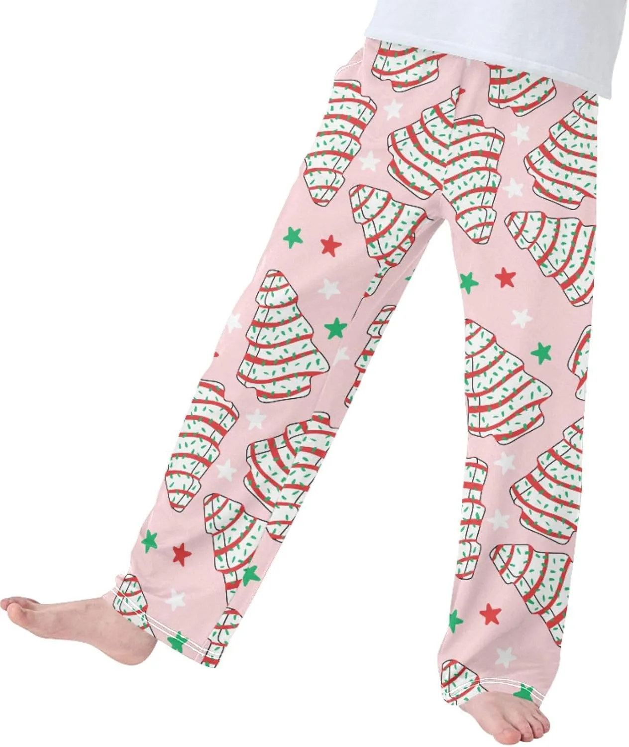 Pigsaly Boys Pajama Bottoms Boys' Pants White Cookies Christmas Tree Long Bottoms Pink Green Red Stars Jogger Pants S