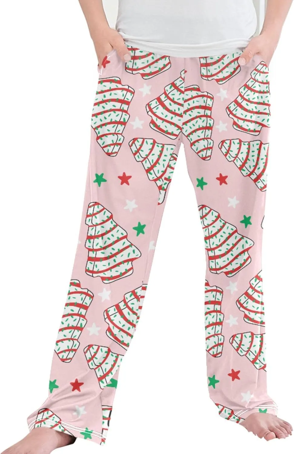 Pigsaly Boys Pajama Bottoms Boys' Pants White Cookies Christmas Tree Long Bottoms Pink Green Red Stars Jogger Pants S