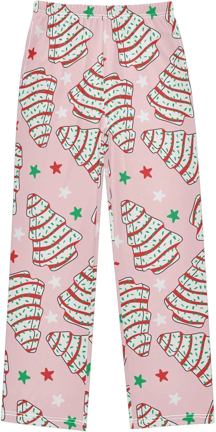 Pigsaly Boys Pajama Bottoms Boys' Pants White Cookies Christmas Tree Long Bottoms Pink Green Red Stars Jogger Pants S