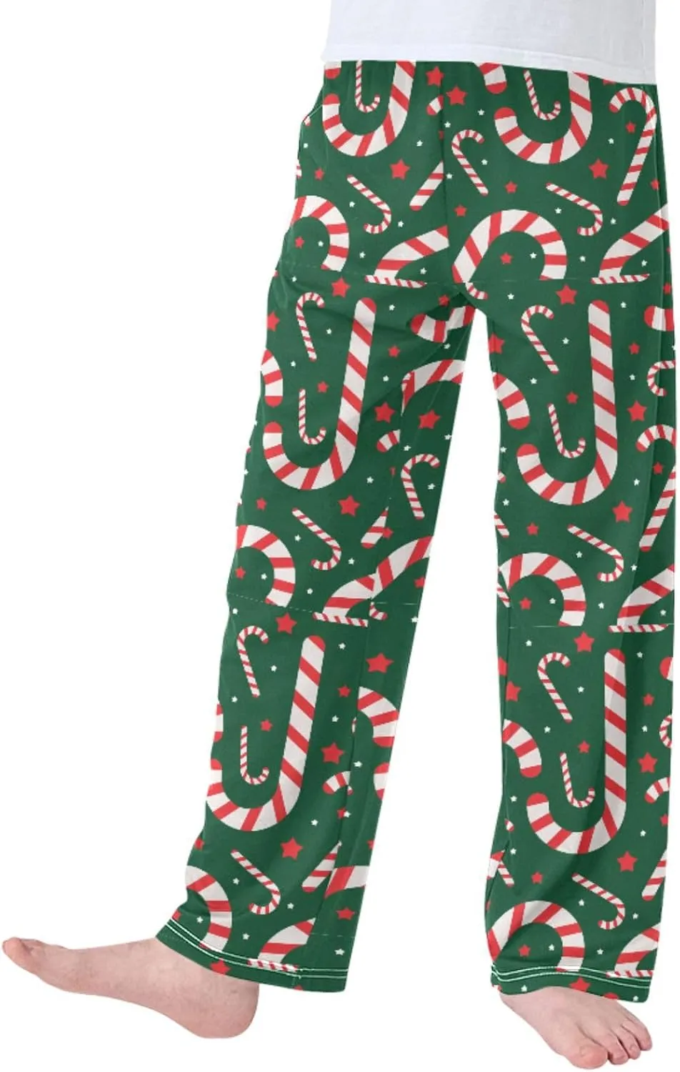 Pigsaly Boys' Pajama Bottoms Christmas Candy Cane Long Bottoms Red White Star Jogger Pants Elastic Waist Trousers Pockets S