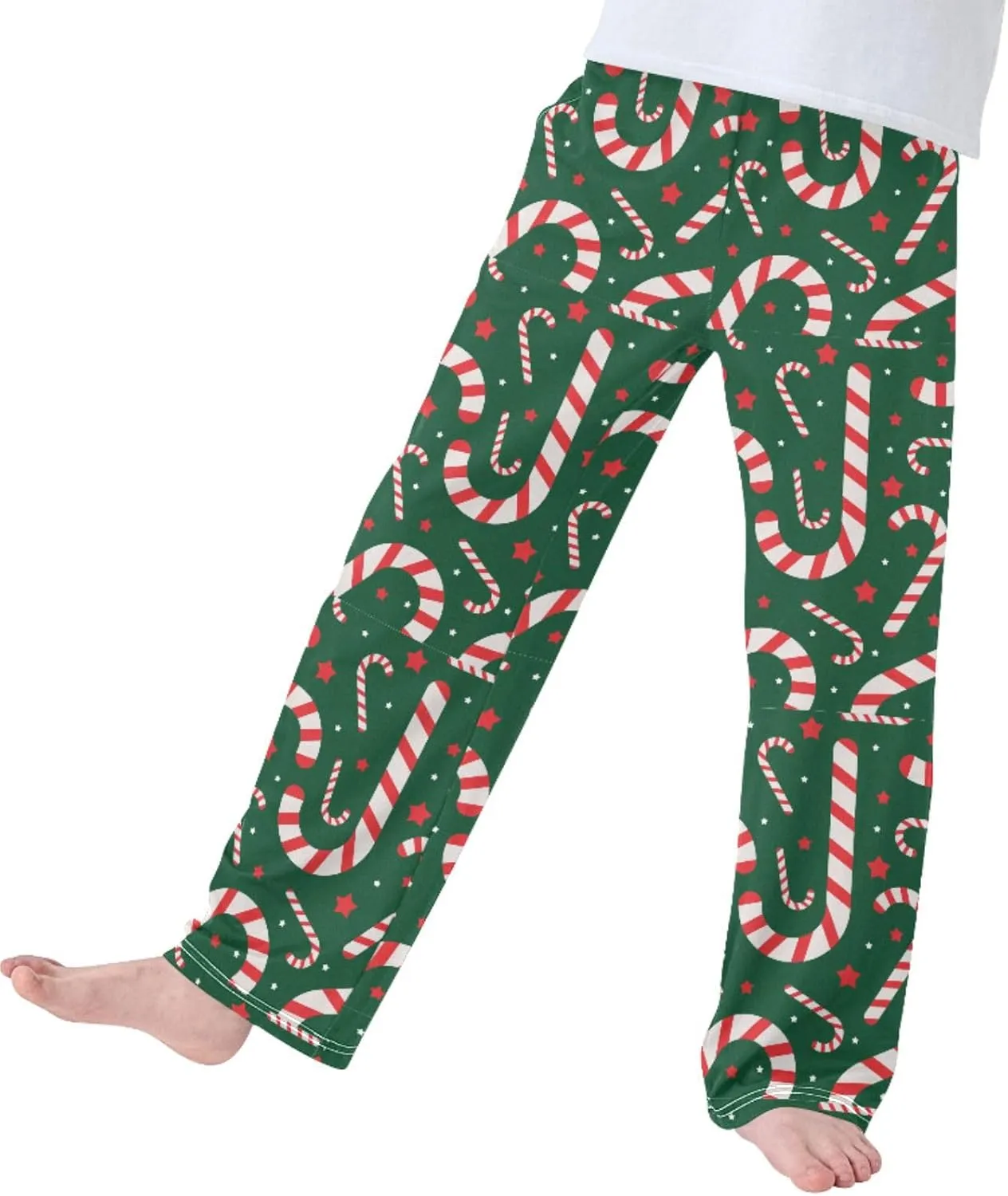Pigsaly Boys' Pajama Bottoms Christmas Candy Cane Long Bottoms Red White Star Jogger Pants Elastic Waist Trousers Pockets S
