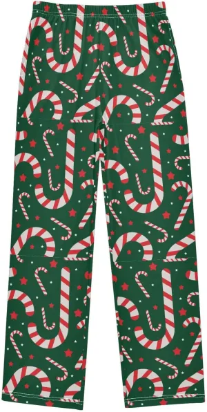 Pigsaly Boys' Pajama Bottoms Christmas Candy Cane Long Bottoms Red White Star Jogger Pants Elastic Waist Trousers Pockets S