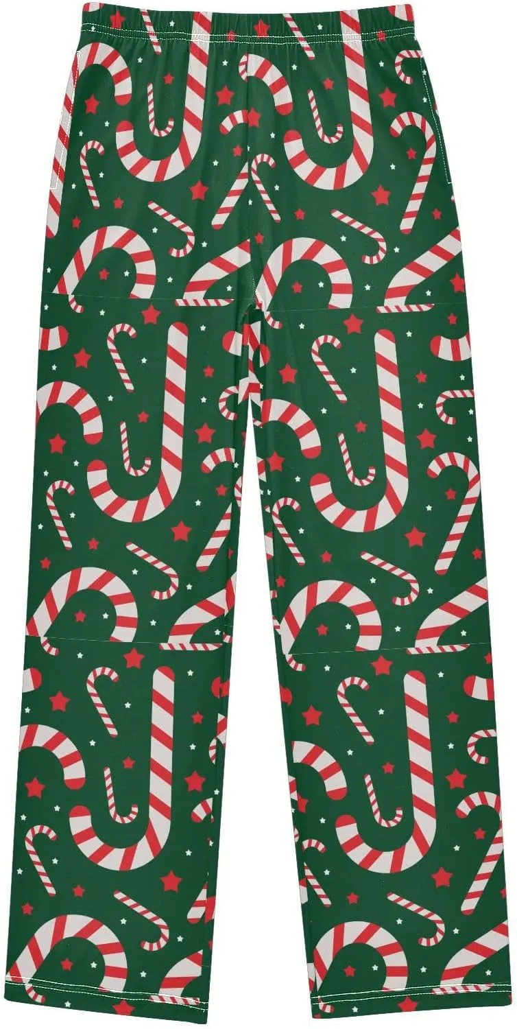 Pigsaly Boys' Pajama Bottoms Christmas Candy Cane Long Bottoms Red White Star Jogger Pants Elastic Waist Trousers Pockets S