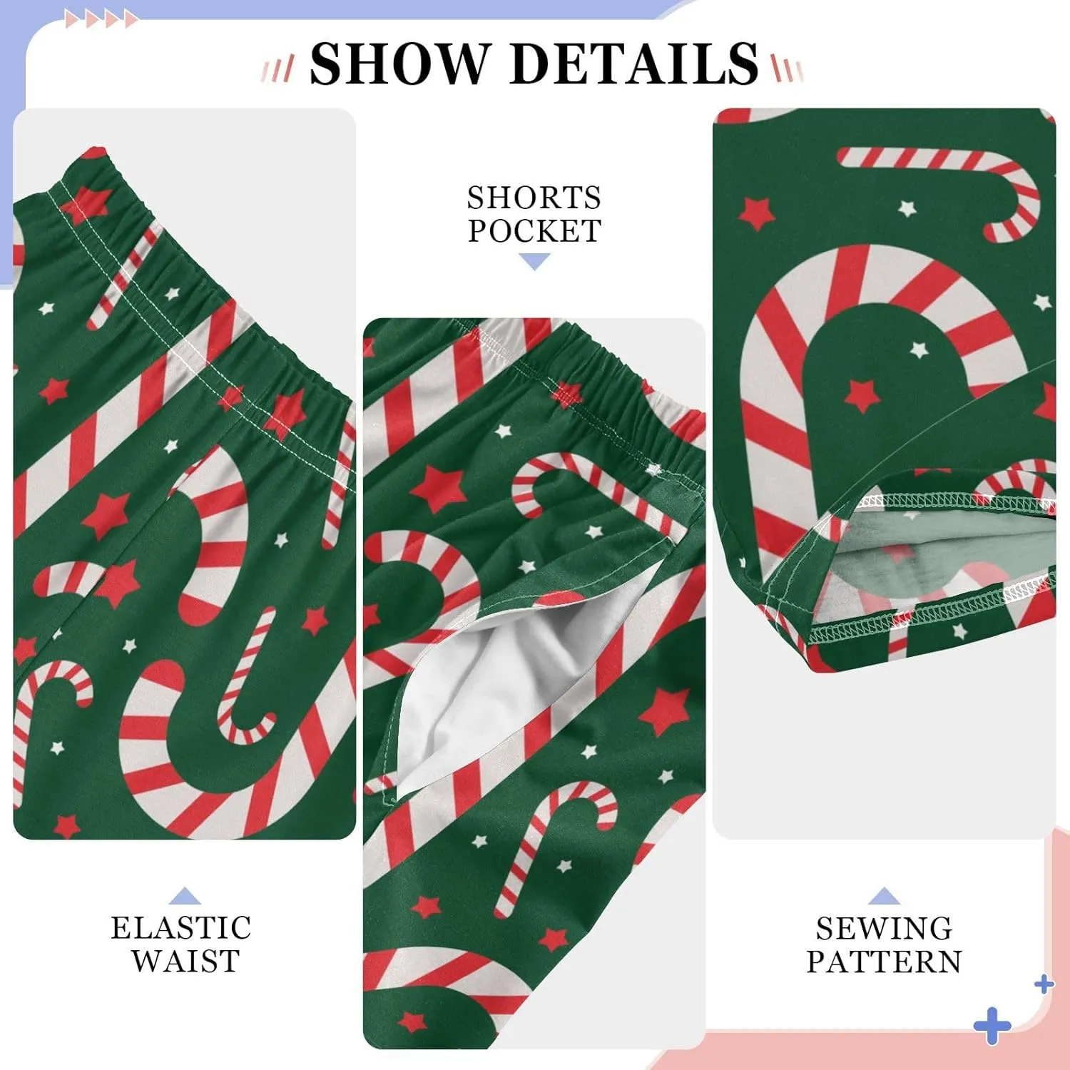Pigsaly Boys' Pajama Bottoms Christmas Candy Cane Long Bottoms Red White Star Jogger Pants Elastic Waist Trousers Pockets S